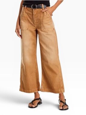 Flamingals High Rise Ankle Wide Leg Cropped Jeans Mustard Yellow  XS